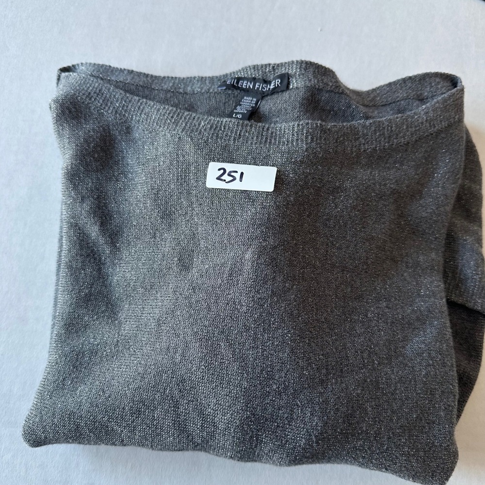 Eileen Fisher Womens Gray Metallic Knit Tunic Sweater High Low Boat Neck L - Picture 7 of 7